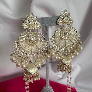 Gold and Pearl Jhumka Chandbali Earrings for Women
